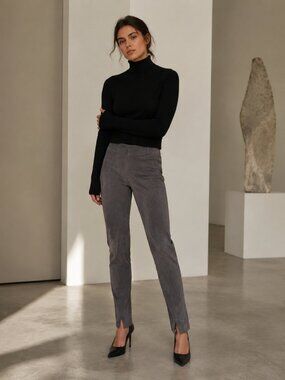 Victoria Beckham 100% Suede Leather Legging Pants - 25 Gray